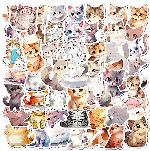 Bric Dodo 50 Stück Wasserfarben Katze Aufkleber Auto Laptop Telefon Gitarre Skateboard Motorrad Fahrrad Katze Stickers Set Vinyl Wasserdicht Aesthetic Aufkleber für Jugendliche Kinder Erwachsene