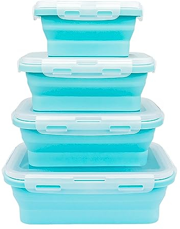 MOUFIER Silicone Food Storage Containers with Lids Airtight, Collapsible Silicone Lunch Bento Box for Kitchen Camping, BPA Free, Microwave and Freezer Safe (Blue)