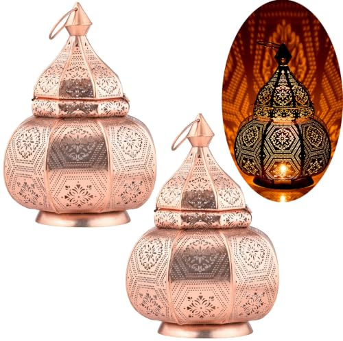2er Set Orientalische Tischlampe Mahana modern aus Metall in Kupfer