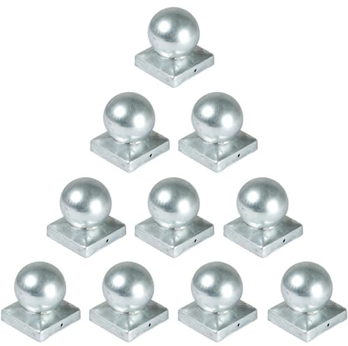 10er Set Pfostenkappe Kugel | Maß 9x9 cm (91x91 mm) eckig | aus Stahl, feuerverzinkt | Zaunpfosten-kappen | Pfosten-Abeckkappe | Zaunkappen | Pfostendeckel | Pfostenabdeckung