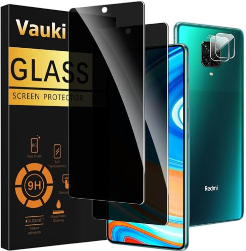 Vauki Protector Pantalla Privacidad para Xiaomi Redmi Note 9 Pro/9 Pro Max/9S 4G con Protector Lente Cámara 2+2 Pieza,Cristal Templado Anti Espía,9H Dureza Anti-Arañazo Privacy Screen Vidrio Película