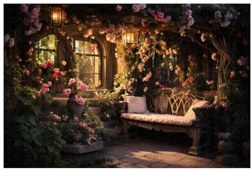 1000 piece wooden jigsaw puzzles, for adult, Peaceful secret garden with blooming flowers (D ; 1000)