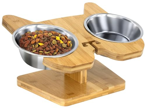 CREHNIL Slanted Angled Tilted Dog Bowls for French Bulldogs Personalized Frenchie Raised Stainless Steel Food Bowl Dog Dishes with Stand Feeder Station