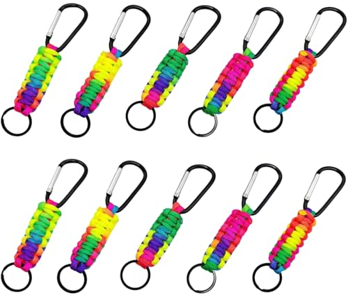 10 Stück Paracord Schlüsselanhänger Karabiner Geflochtene Lanyard Ring Langlebig, Leicht Für Outdoor-Klettern, Camping, Wandern, Rucksackreisen(Bunt)