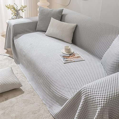 KnSam Home Couchbezug, Einfarbig Punkt Ecksofa Bezug Decke, rutschfeste Sofaüberwurf Katzen Polyester für Hunde Haustierfreundliche (210x400CM, Grau)