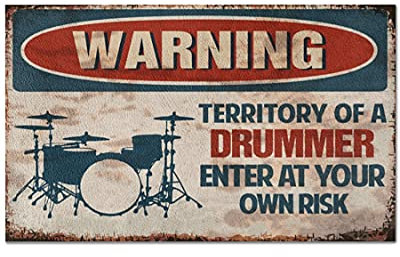 FJQWKLF Metallschild „Drum Set Warning“, Vintage-Club-Dekor, „Territorium eines Schlagzeugers“, Blechposter, Zuhause, Musikzimmer, Zimmer, Wanddekoration, Schild, 20,3 x 30,5 cm