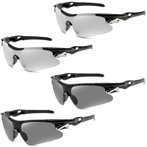 4Pack Polarized Sports Sunglasses Set, Protection Cycling Glasses for Men Women,Fashion Wraparound Windproof Light Sunglasses Glasses for Cycling Fishing Running Golf Hiking