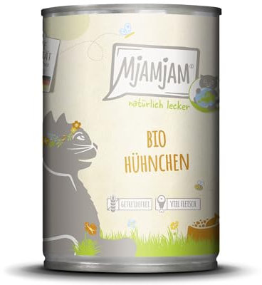 MjAMjAM – Premium Nassfutter für Katzen - natürlich lecker – Bio Hühnchen, 1er Pack (1 x 400g), getreidefrei mit extra viel Fleisch