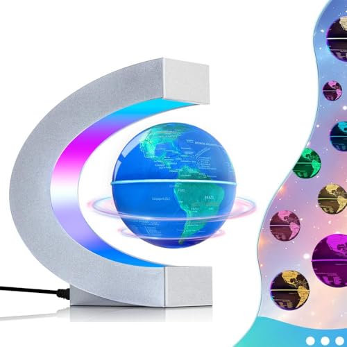 Poojaed Magnetic Levitating Floating Globe Lamp with Multicolor LED Lights, Cool Gadgets C Frame Floating Globe for Office Home Desk Decor, Cool Tech Gift for Men Father Husbands Boys and Girls
