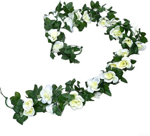 Künstliche Blumengirlande zum Dekorieren von Tischen, 2,2 m, Blumengirlande (weiß)