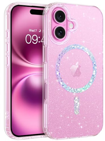 BENTOBEN Magnetic Case for iPhone 16 Plus [Compatible with MagSafe], Cute Clear Glitter Bling Sparkly Slim Lightweight Soft TPU Shockproof Full Protective Women Girls Phone Cover for iPhone 16 Plus