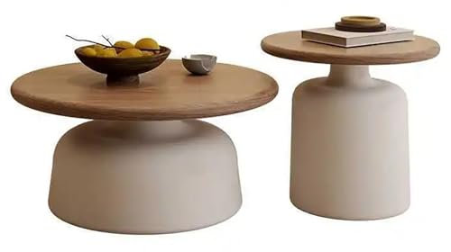 AAADRESSES Moderner Beistelltisch Aus Holz, Runder Couchtisch Zum Ineinander Stapeln, Schlichter Mitteltisch, Nachttisch, FüR Schlafzimmer, Wohnzimmer, Bauernhaus, Balkon, Lounge,Wood,50+70cm