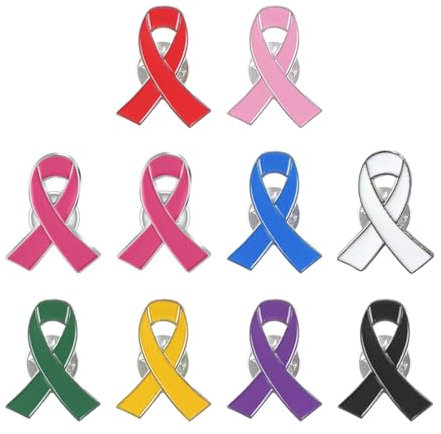 Générique 10PC Broche Octobre Rose Femme Homme Broche de Sensibilisation Cancer du Sein Épinglettes Vêtements Sac à Dos Accessoires Broches Ruban Elegant Ruban Cancer du Sein Pins (6X4CM)
