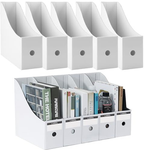 Shodiffy Porte Revues A4 en Papier Kraft, 10 Pièce 9 CM Solide Porte-Revues Boîte de Rangement de Documents de Papeterie pour Magazines Avec Étiquettes Blanc
