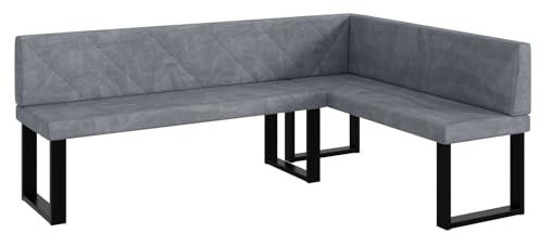 MEBLINI Eckbank für Esszimmer - Küchenbank - Essecke - Sitzecke Küche - ERIC - U-Beine 142x196x87cm Rechts - Grau Samt
