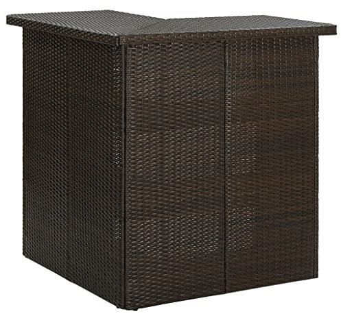 PIXZSSI Esszimmertische Wohnzimmer Braune PE-Rattan und Stahl Eck-Bartisch mit 3 Ablagefächer Zusätzlichen Stauraum Platzierung von Getränken und Snacks Esstisch Leichtbauweise 100x50x105 cm