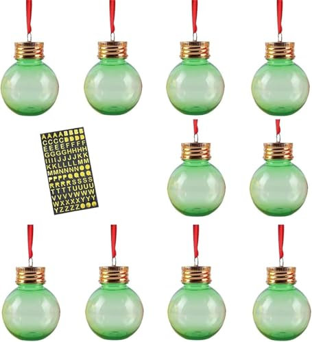 10 palline di Natale riempibili, ornamenti per albero di Natale, a forma di bottiglia d'acqua, in plastica, per Natale, vacanze, matrimoni, feste, decorazioni (verde)
