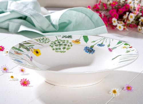 GILDE Suppenteller Wild Flowers, Porzellan, weiß, rund, 23 cm Durchmesser, Blumendesign & Schmetterlingmotiv, Blumenmuster Tischgeschirr Essgeschirr Küchengeschirr Porzellanteller