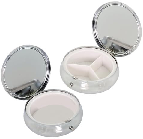 2 Stück Metall Klein Pillendose Rund, Kleine Unterwegs Pillendose Metall, Tablettendose für den täglichen Gebrauch, Box Für Vitamine Fischöl Nahrungsergänzungsmittel für Tägliche und Reise