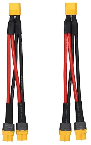 2pcs XT60 Splitter Cable, 12AWG Silicone Insulated Wire - Y Parallel Connector (1 Female to 2 Male) for Drone, FPV, RC Battery, Solar Panels