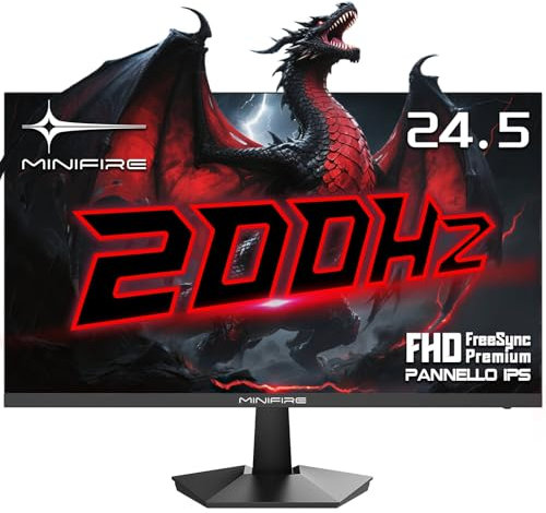 Minifire 25 Zoll Gaming Monitor 200Hz IPS 1Ms Full HD Monitor Adaptive Sync 120% sRGB HDMI 2.0 * 2 DP1.4 * 1 Eye-Care VESA 75x75(MFG25X1 HDMI Included)