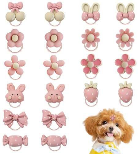 20 Stück süße rosa Gummibänder für Hunde, Haarschleifen für Hunde, Haarschleifen für kleine Hunde und Mädchen, Accessoires für Hunde, Haarband-Dekorationen für Welpen, Hundeschleifen mit Gummibändern