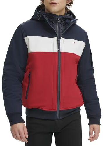 Tommy Hilfiger Soft Shell Active Filled Bomber Jacket Veste Coupe-Vent, Bleu Nuit/Glace/Rouge, S Homme