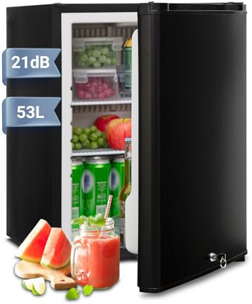 Techomey Camping Kühlschrank, 53L, Camping Kühlschrank 12V 230V mit Schloss und Wendetür, Leiser Absorber Kühlschrank für Haus und Outdoor, 12V Kühlschrank für Wohnmobil, Büro, Hotel, Schwarz