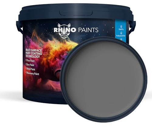 RHINO PAINTS Heavy Duty Concrete Floor Paint, Quick 3 hour Dry, Extremely Durable Industrial Grade Coating (Mid Grey 10L)