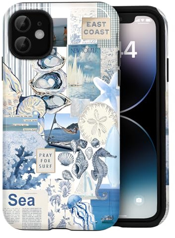Amzfield for iPhone 11 Case Summer Seashell Ocean Collage Phone Case | Aesthetic Summer Phone Case Cute Vintage Seashell Ocean Collage Women, Scratch Resistant Shockproof Protective Girly Case