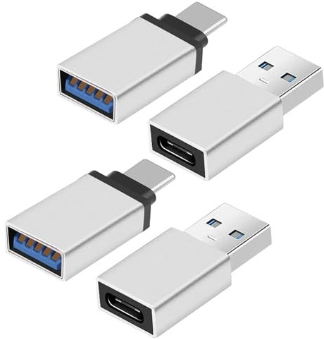 FENGRUI 4-Pack USB C to USB Adapters,SuperSpeed Data Transfer and Charge USB Converter Compatible,with 2 Type C Female to A Male Converters & 2 USB C Male to USB Female Connectors - Silver