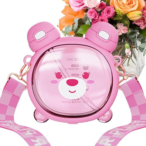 botella de paja de oso, Botellas de agua lindas Botella de bebida portátil para viajes escolares de excursión,Taza de paja de dibujos animados de oso lindo a prueba de fugas