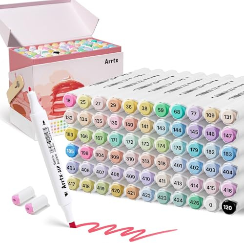 Arrtx ALP Alcohol Markers 66 Piece Pastel Colors Set Dual Tip Art Markers for Drawing, Manga Art, Illustration, Adult Colouring Books & Sketching