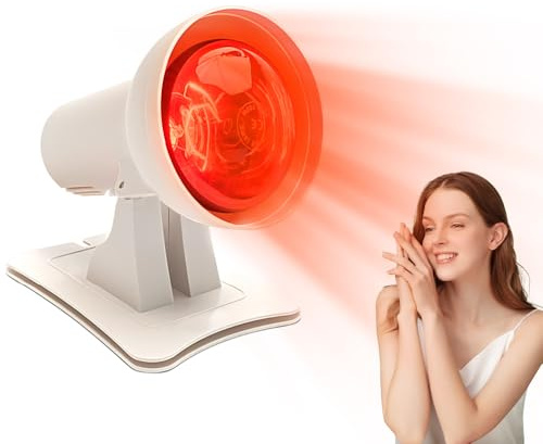 WDKXCN Rotlichtlampe, 150W Infrarotlampe, Rotlichtlampe Wärmelampe mit 4 Wärmestufen und 3 Zeitoptionen, Einstellbarer Winkel Rotlichtlampes Therapie, Infrarot Wärmelampe für Zuhause