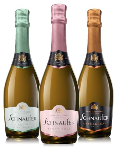 Schnaufer Sekt Geschenkset 3er Mix – Rosé, Riesling & Chardonnay – Familienkellerei seit 1918 aus Baden-Württemberg – Perfekt für Hochzeit, Silvester & Weihnachten (3 x 0,75L)