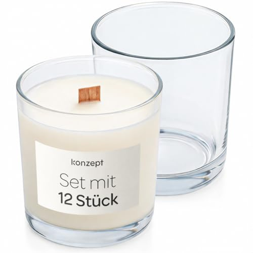 KONZEPT Kerzengläser 245 ml, 8×7 cm – 12er Set kleine Gläser für Kerzen, Teelichthalter Glas, ideal für Teelichter, Dekoration & DIY-Kerzen