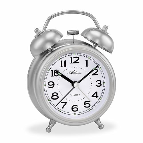 Atlanta Glockenwecker Quarz ohne Ticken lauter Glocken Alarm Licht Retro Silber - 2103/19 (Silber)