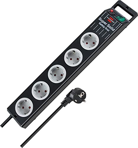 Brennenstuhl Super-Solid Steckdosenleiste 5-Fach (Mehrfachsteckdose mit Schalter und 2,5m Kabel - aus bruchfestem Polycarbonat) schwarz/grau