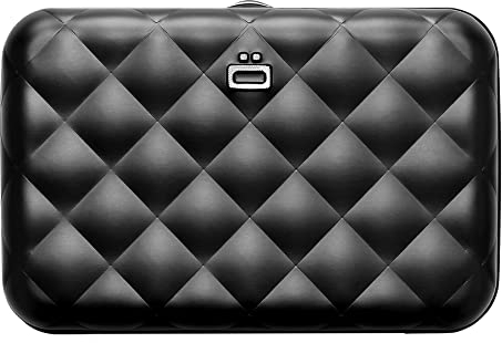 ÖGON -DESIGNS- Kartenetui für Frauen, aus festem Aluminium mit Stepp-Effekt, RFID Schutz vor Betrug und Entmagnetisierung, Kompakte Geldbörse, Modell Lady Case Helsinki (Schwarz)