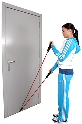 MSD - Mittelelastisches Seil + Zugrolle mit Türanker + Handgriffe - zum Training der Armmuskulatur - Rot