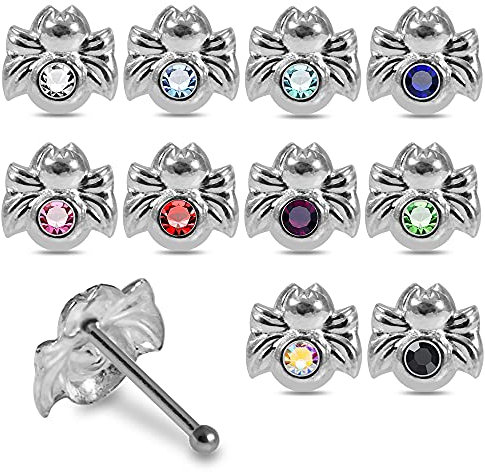 Monster Piercing 20 Stück-Box-Set von 22 Gauge 925er Sterlingsilber Spider Ende Nase Pin Nase Kugelbolzen Piercing
