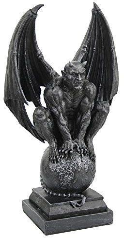 Horned Devil Gargoyle On Globe Statue Figurine Gothic Decoration 12.25 Inch New