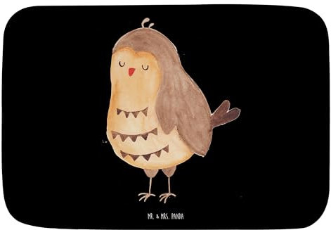 Mr. & Mrs. Panda Badvorleger Eule Zufrieden - Geschenk, Badgarnitur, Owl, Badematte, Liebe Spruch, müde, Badezimmermatten, Geschenk Hochzeitstag,
