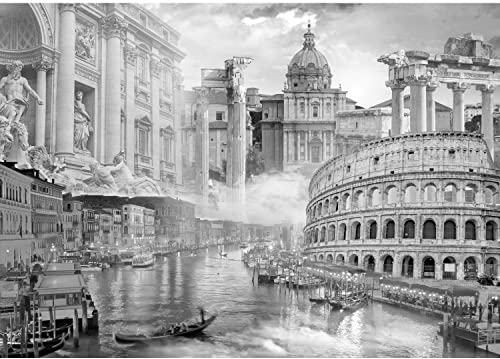 Runa Art Fototapete Italien Rom Venedig 352 x 250 cm Vlies Tapeten XXL Moderne Wandtapete Wohnzimmer Schlafzimmer Schwarz Weiss 9461011c