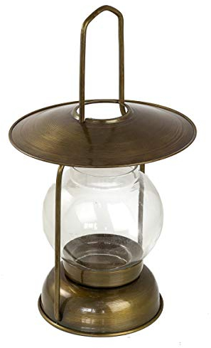 Antikas - Laterne als Windlicht aus Eisen, Kerzenständer messingfarbend, Tischlicht