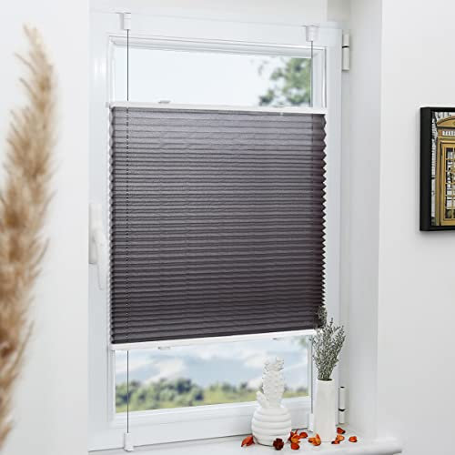 Grandekor Plissee Klemmfix ohne Bohren Anthrazit 35x100cm(BxH) Plissees lichtdurchlässig Blickdicht Jalousien ohne Bohren Fensterrollo Klemmrollos Sonnenschutz Sichtschutz Faltrollo Rollos für Fenster