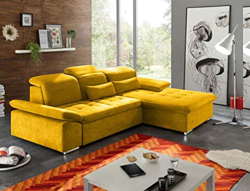 Froschkönig24 Wayne Ecksofa 276x188 cm Couch Eckcouch Sofa Gelb (Senf)