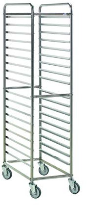 GIMETAL Carrello Inox per 18 teglie gastronorm 1/1 H.65 mm con Guide rivettate. Ingresso teglia Lato Corto