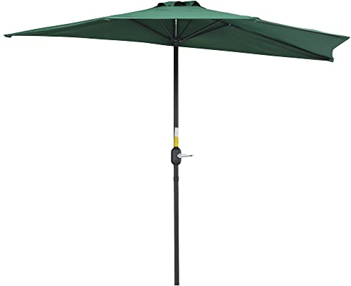 Outsunny Ombrellone Semicircolare da Parete 2.7x2.4 m per Giardino con Apertura a Manovella in Poliestere, Verde
