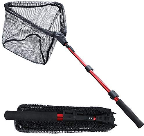Sougayilang Fishing Net Fish Landing Net, Foldable Collapsible Telescopic Pole, Durable Nylon Material Mesh, Safe Fish Catching Or Releasing-RSJ115CM